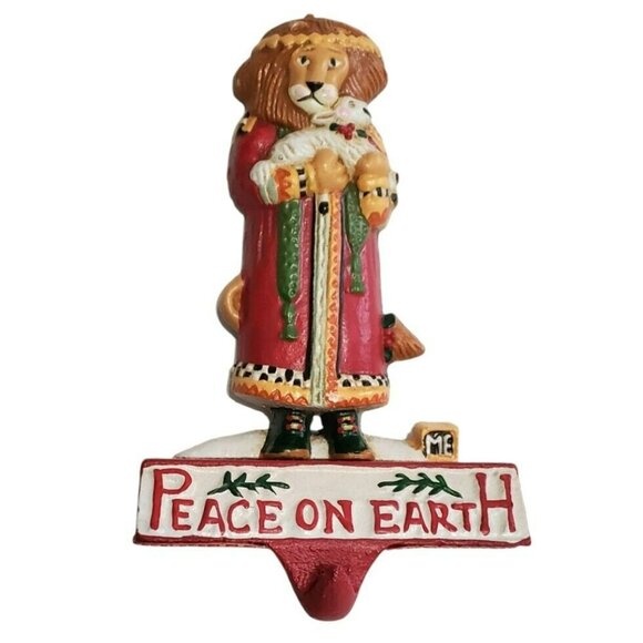 VTG Mary Engelbreit Cast Iron Christmas Stocking Hanger Lion Lamb PEACE 0N EARTH - Picture 13 of 13
